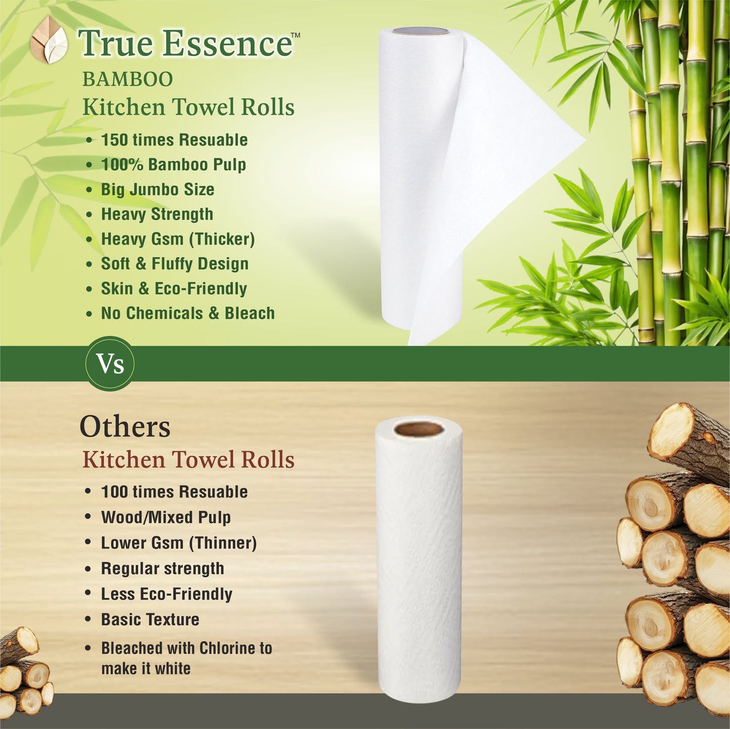 Bamboo Kitchen Towel Rolls